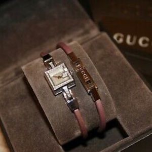 Gucci 102 G Mini Pink Satin & Diamond Watch